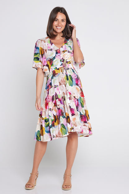 Alora Petite Dress - Pastel Floral Painting