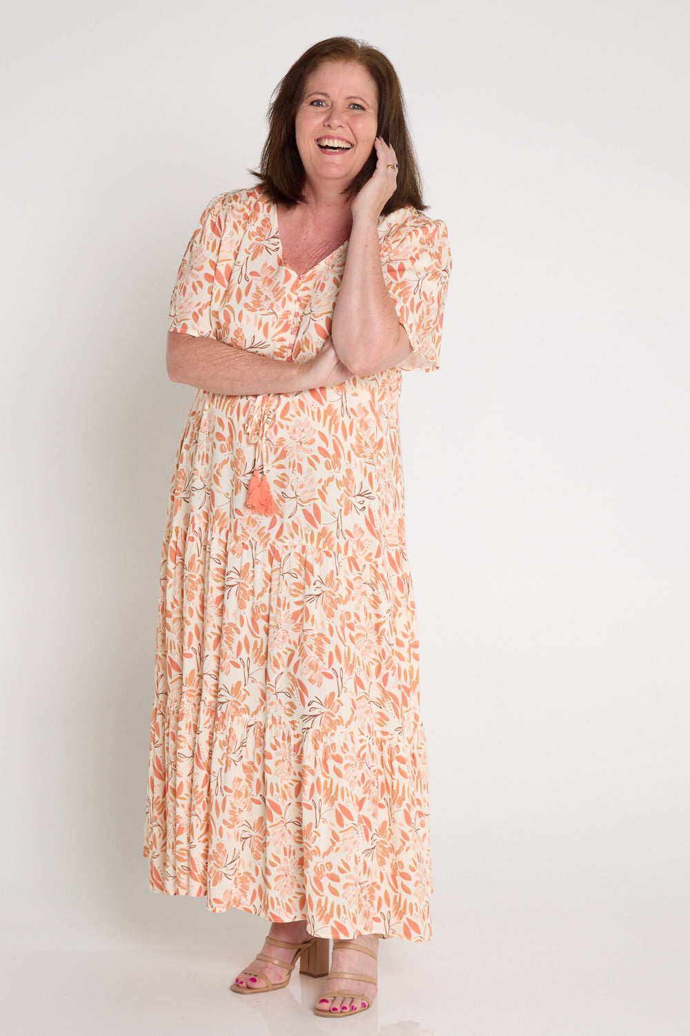Evelyn Dress - Peach/Cocoa Floral