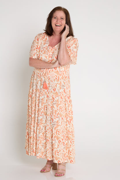 Evelyn Dress - Peach/Cocoa Floral