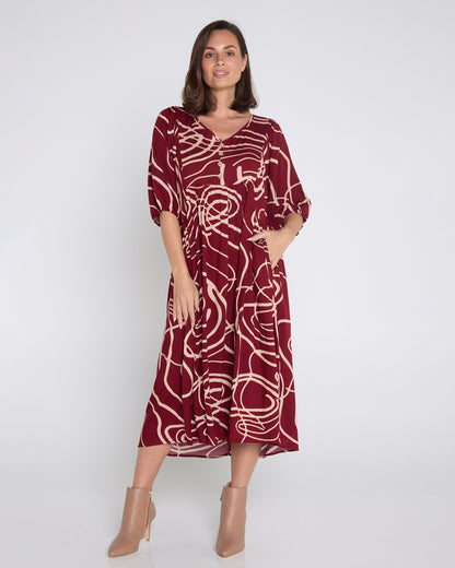 Sabina Dress - Abstract Burgundy