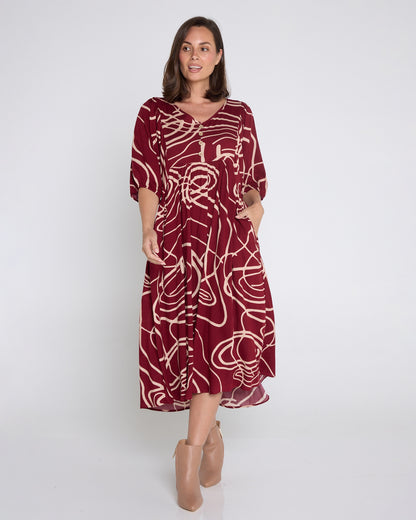 Sabina Dress - Abstract Burgundy