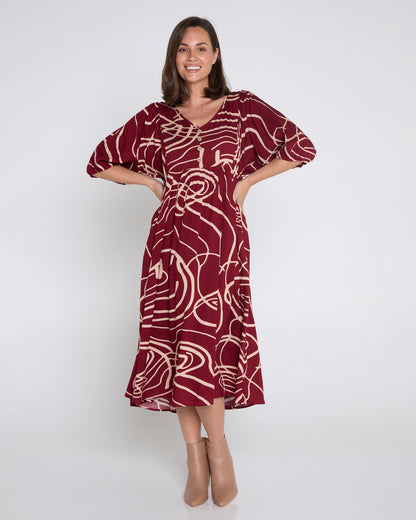 Sabina Dress - Abstract Burgundy