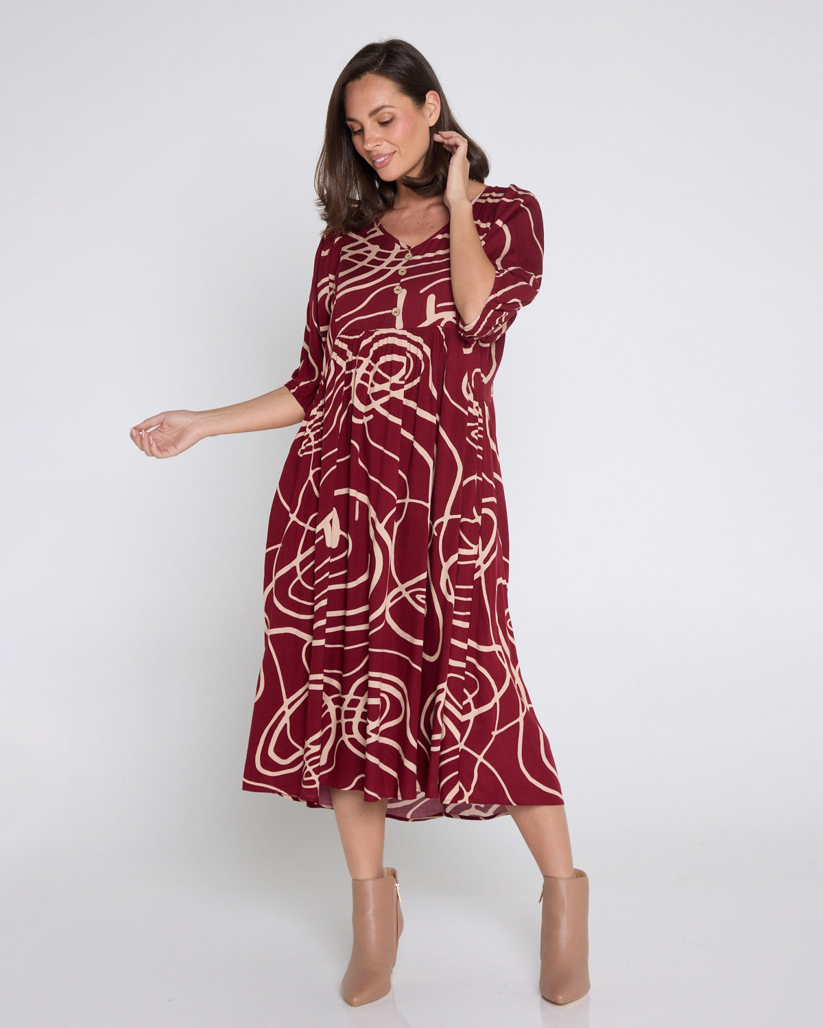 Sabina Dress - Abstract Burgundy