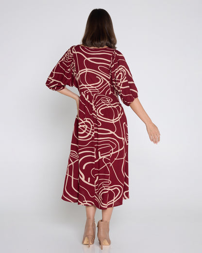 Sabina Dress - Abstract Burgundy