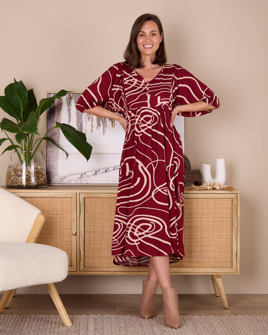 Sabina Dress - Abstract Burgundy