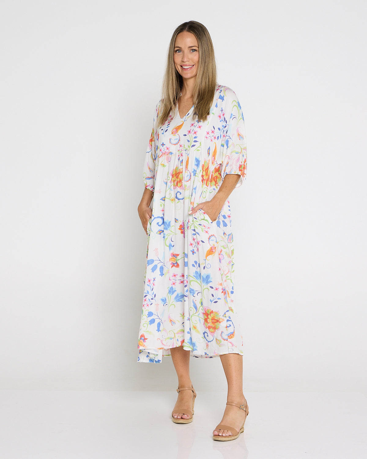 Marisel Dress - White Watercolour Jacobean