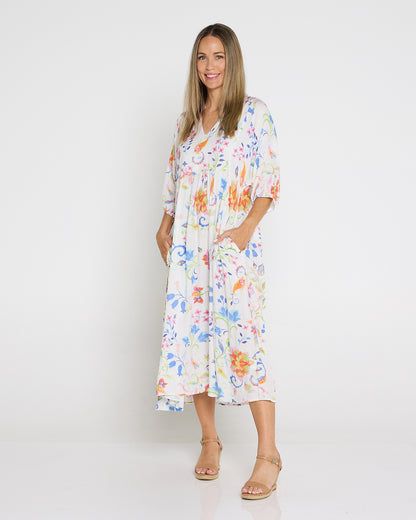 Marisel Dress - White Watercolour Jacobean