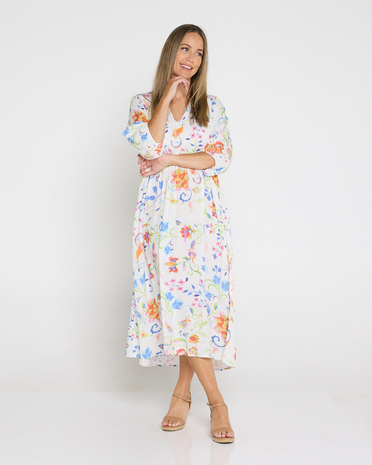 Marisel Dress - White Watercolour Jacobean