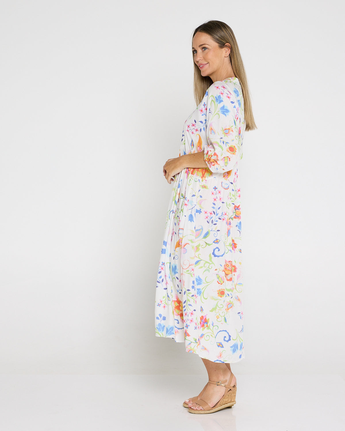 Marisel Dress - White Watercolour Jacobean