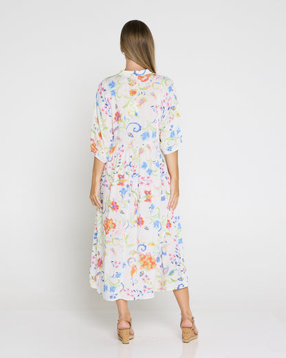 Marisel Dress - White Watercolour Jacobean