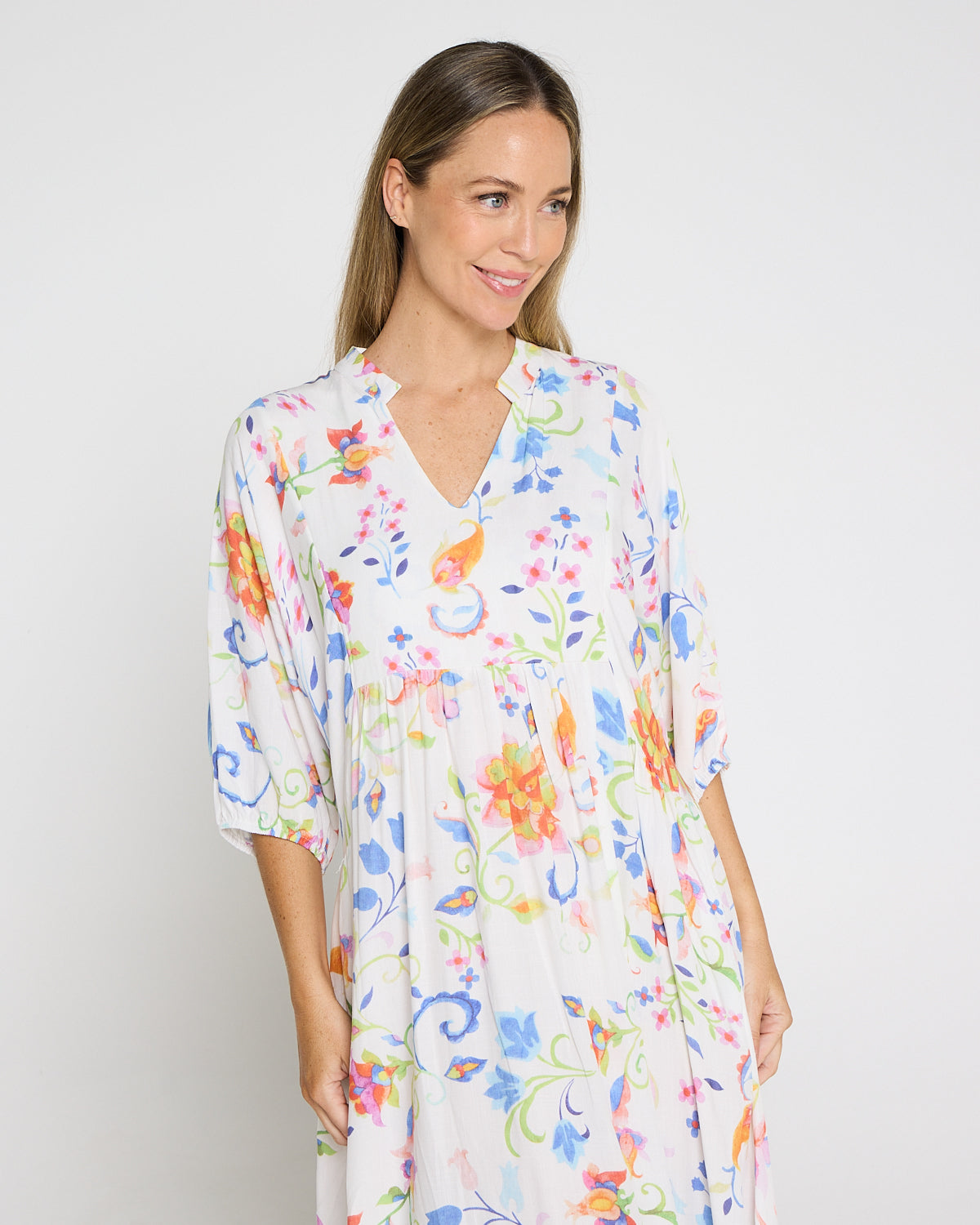 Marisel Dress - White Watercolour Jacobean