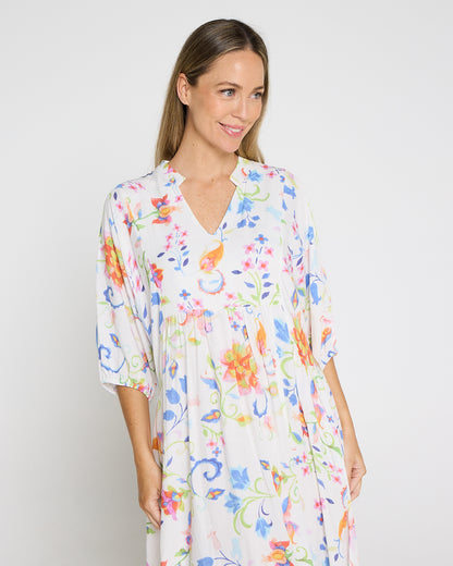 Marisel Dress - White Watercolour Jacobean