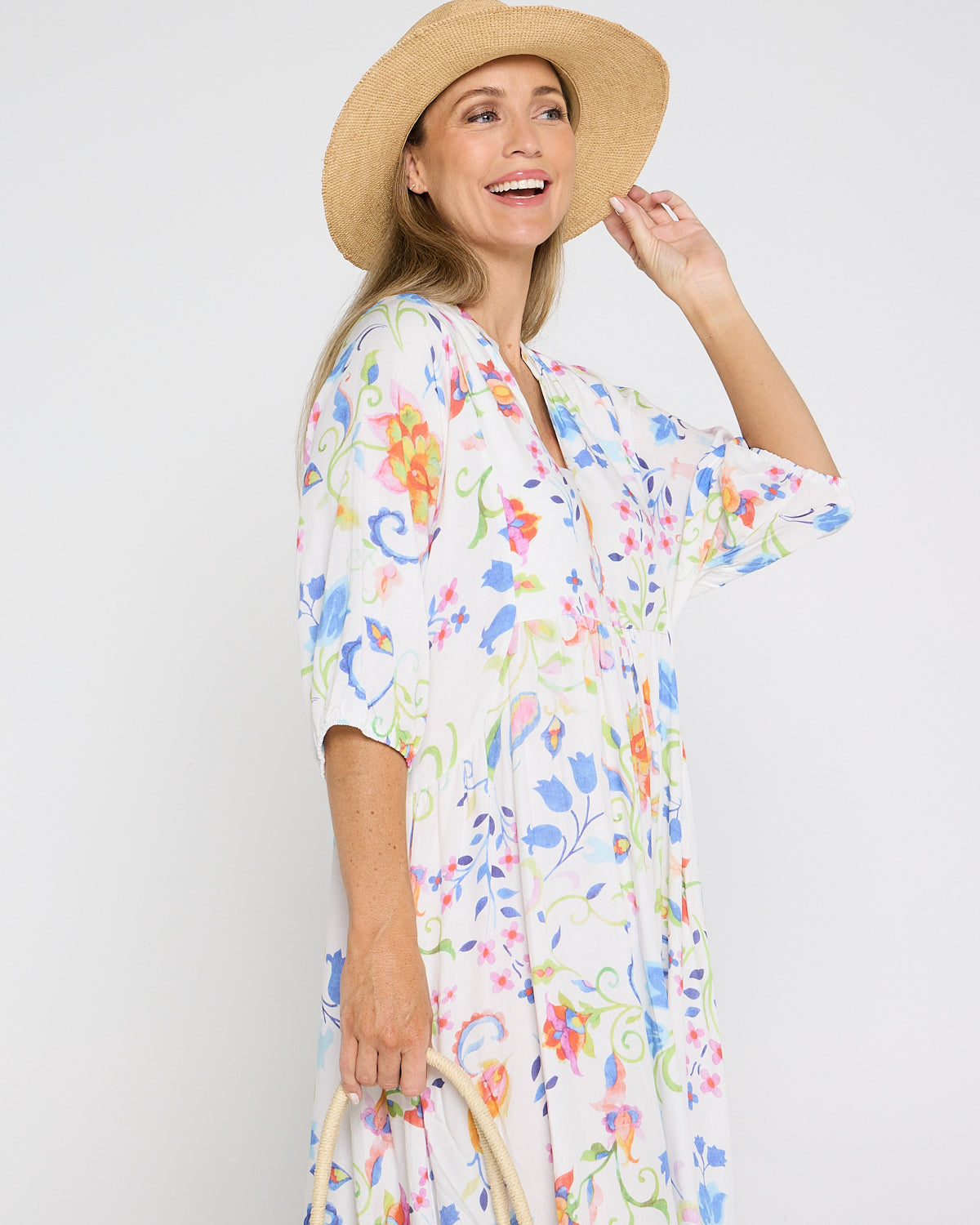 Marisel Dress - White Watercolour Jacobean