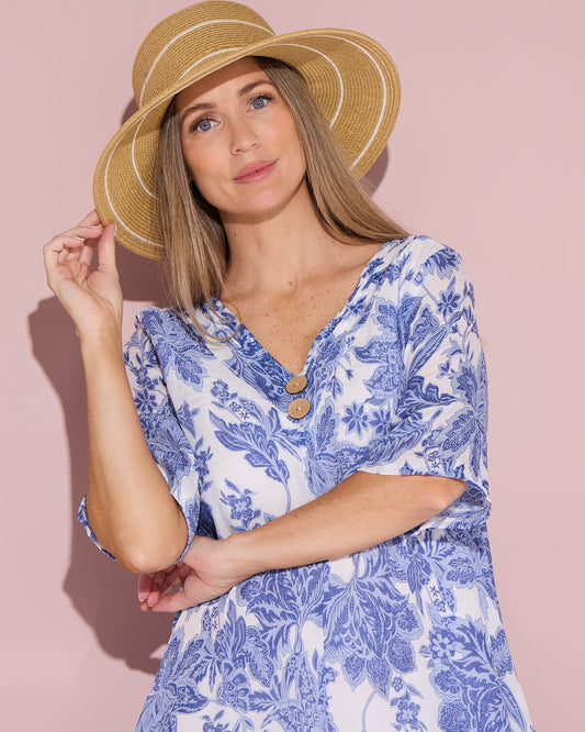 Leona Down Brim White Stripe Hat