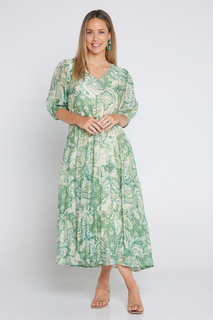 Azura Dress - Green Paisley