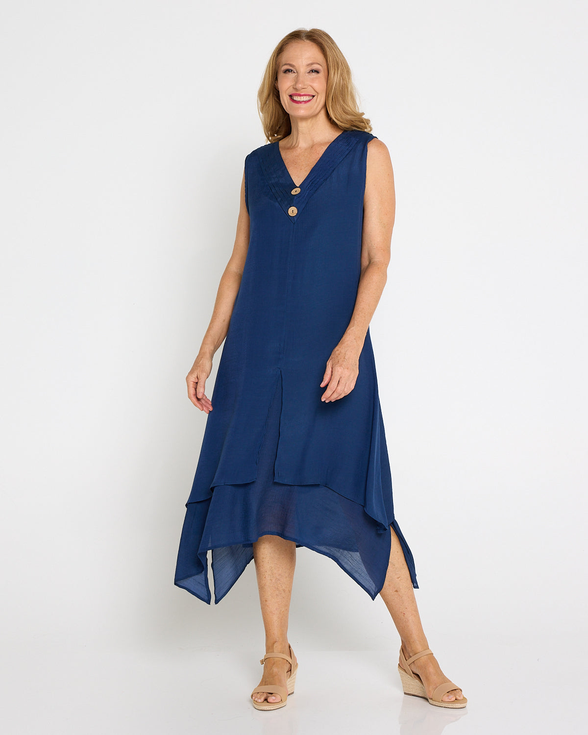 Capricorn Sleeveless Layered Dress - Navy