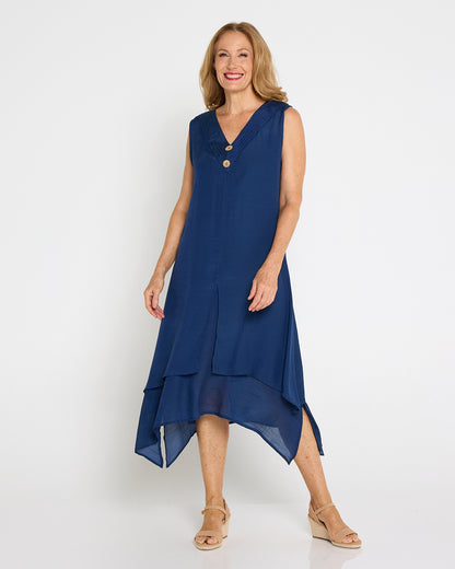 Capricorn Sleeveless Layered Dress - Navy