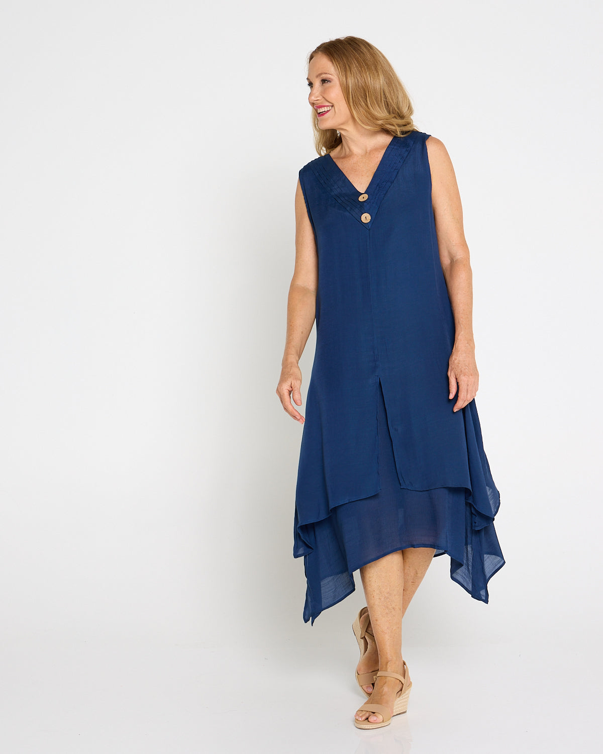 Capricorn Sleeveless Layered Dress - Navy