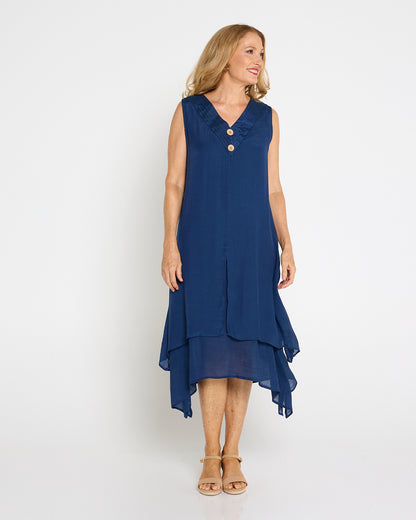 Capricorn Sleeveless Layered Dress - Navy