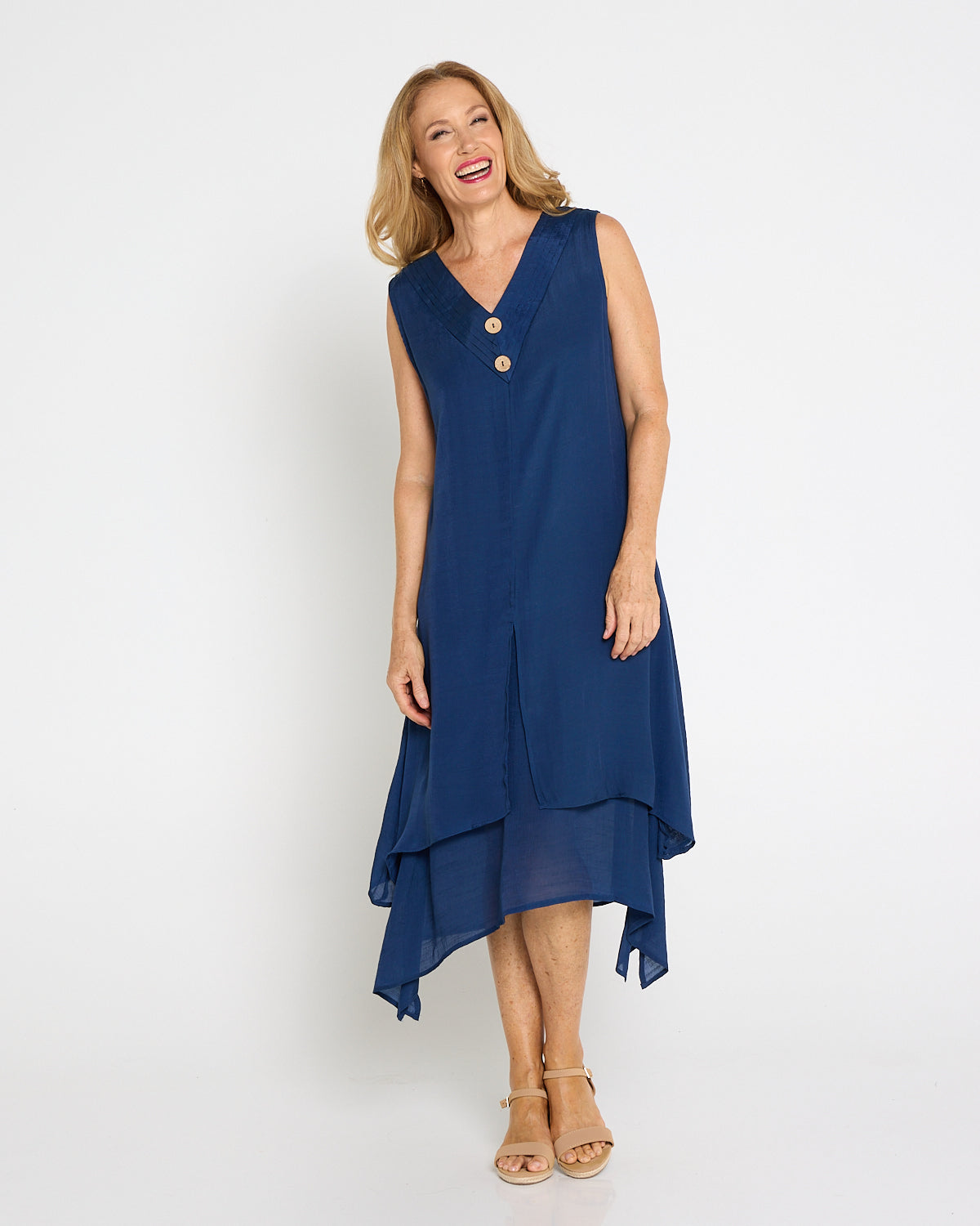 Capricorn Sleeveless Layered Dress - Navy
