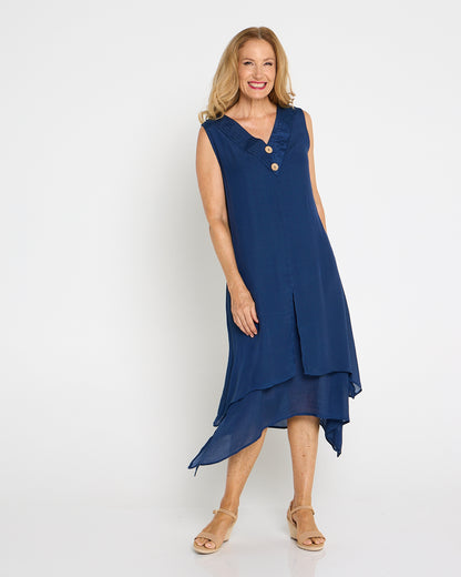Capricorn Sleeveless Layered Dress - Navy