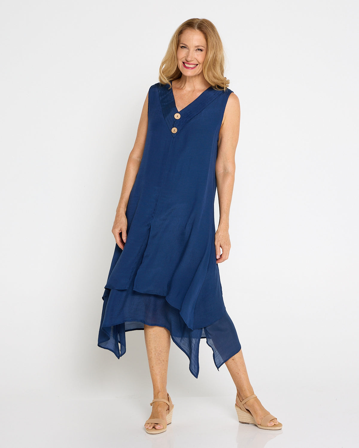 Capricorn Sleeveless Layered Dress - Navy