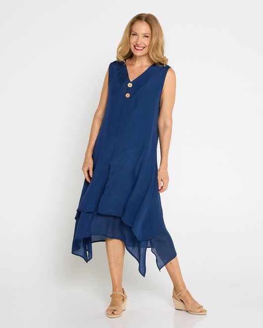 Capricorn Sleeveless Layered Dress - Navy