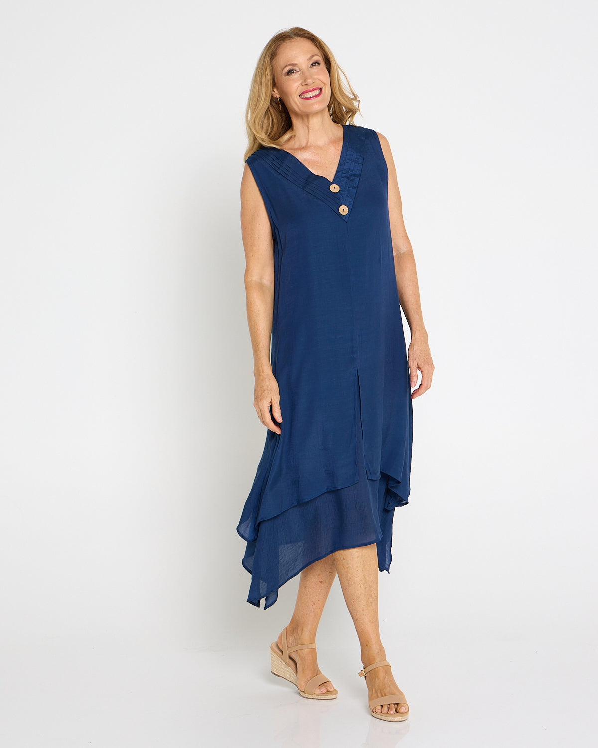 Capricorn Sleeveless Layered Dress - Navy