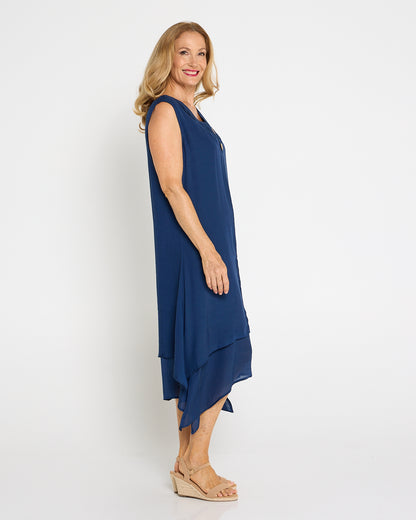 Capricorn Sleeveless Layered Dress - Navy