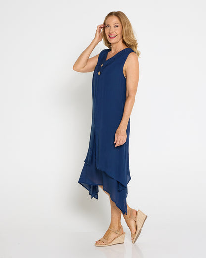 Capricorn Sleeveless Layered Dress - Navy