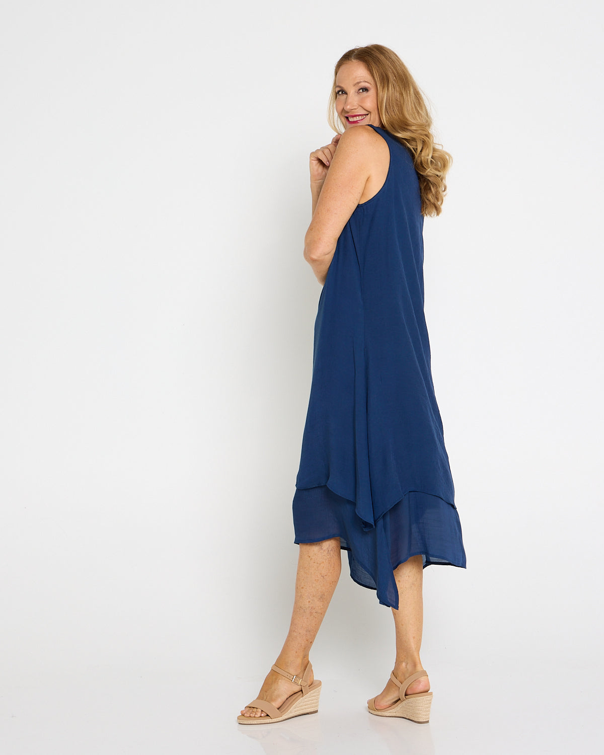 Capricorn Sleeveless Layered Dress - Navy