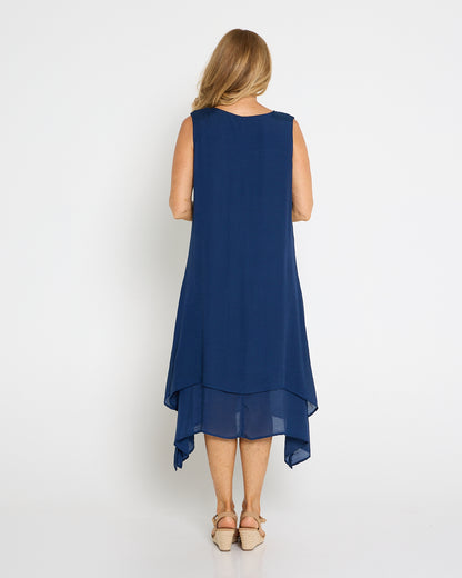 Capricorn Sleeveless Layered Dress - Navy