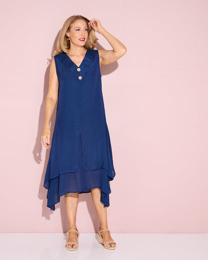 Capricorn Sleeveless Layered Dress - Navy