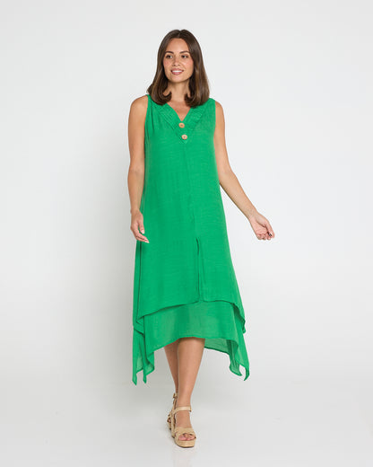 Capricorn Sleeveless Layered Dress - Green