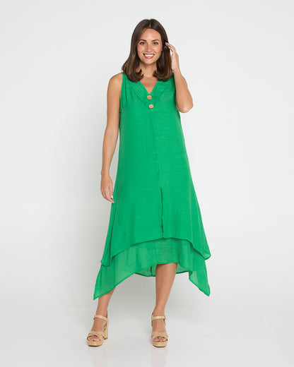 Capricorn Sleeveless Layered Dress - Green