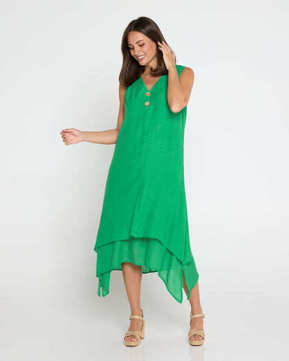 Capricorn Sleeveless Layered Dress - Green