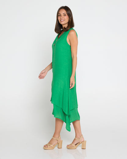 Capricorn Sleeveless Layered Dress - Green