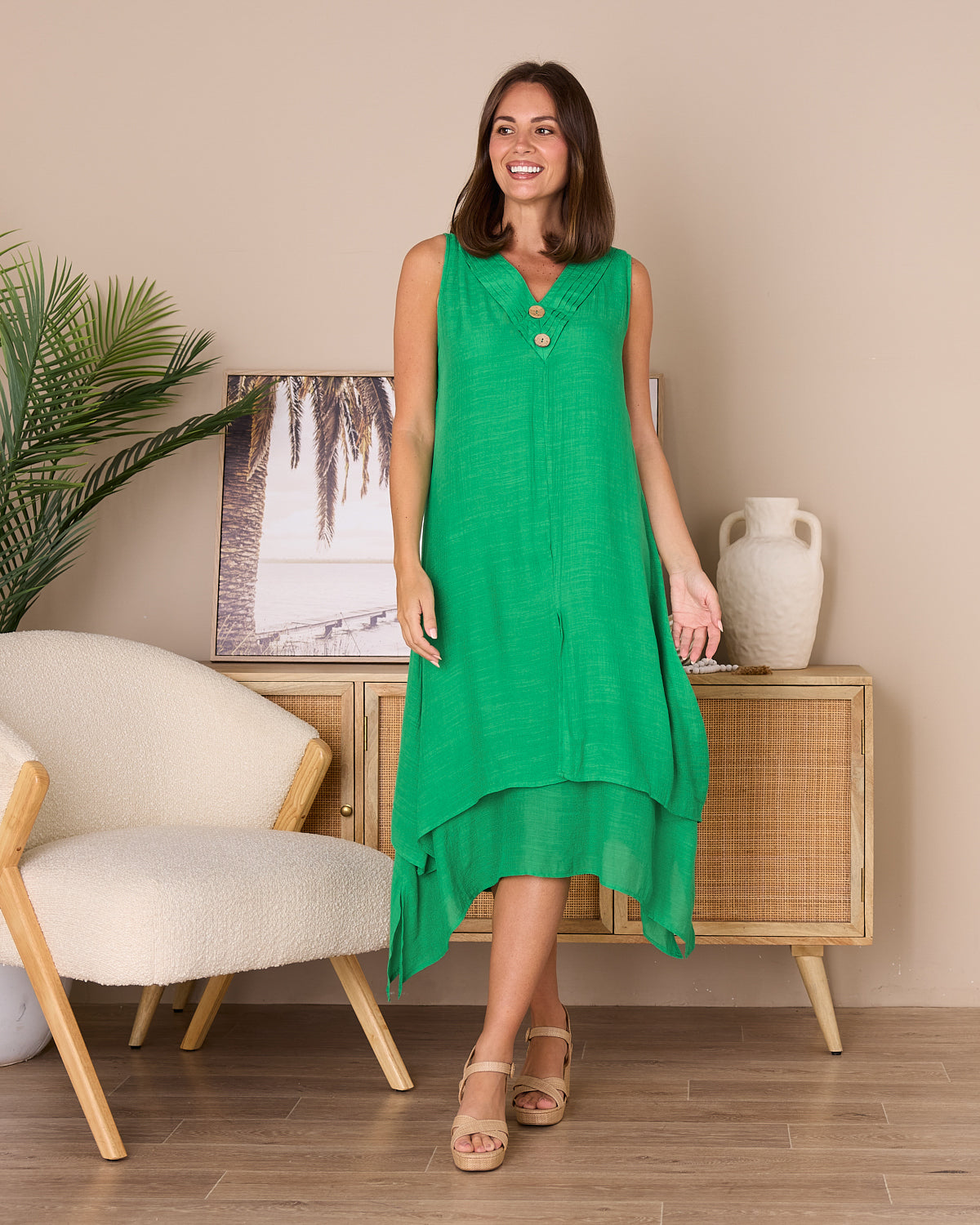 Capricorn Sleeveless Layered Dress - Green