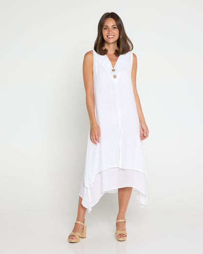 Capricorn Sleeveless Layered Dress - White