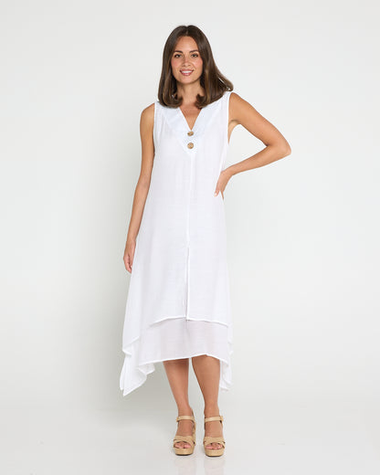 Capricorn Sleeveless Layered Dress - White