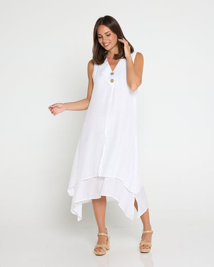 Capricorn Sleeveless Layered Dress - White