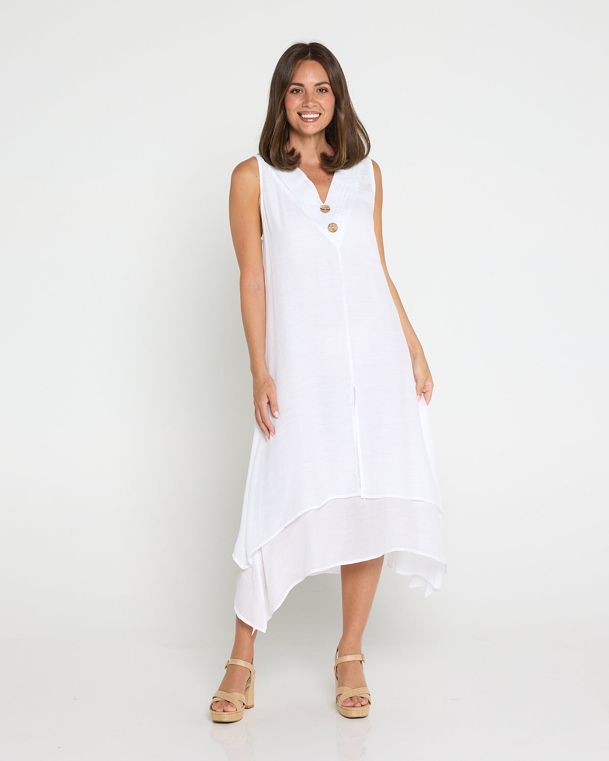 Capricorn Sleeveless Layered Dress - White