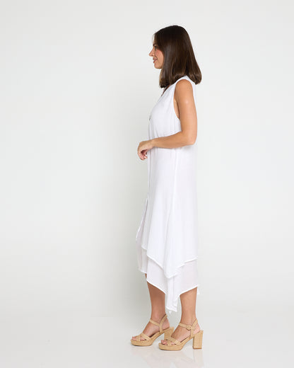 Capricorn Sleeveless Layered Dress - White