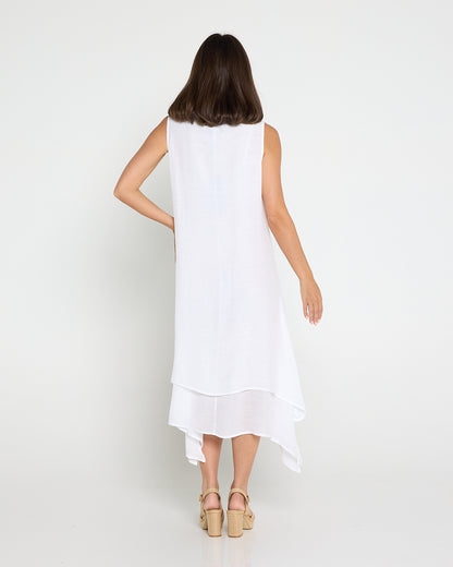 Capricorn Sleeveless Layered Dress - White