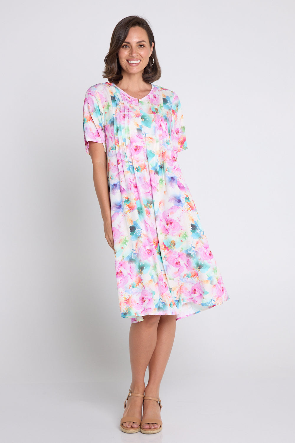 Luton Dress - Pink Teal Floral