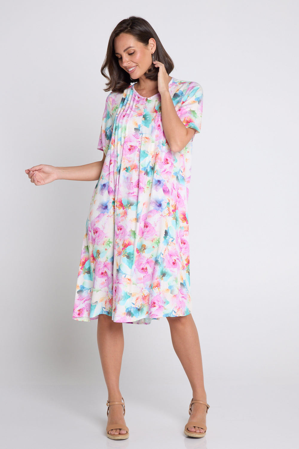 Luton Dress - Pink Teal Floral