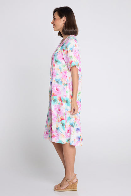 Luton Dress - Pink Teal Floral