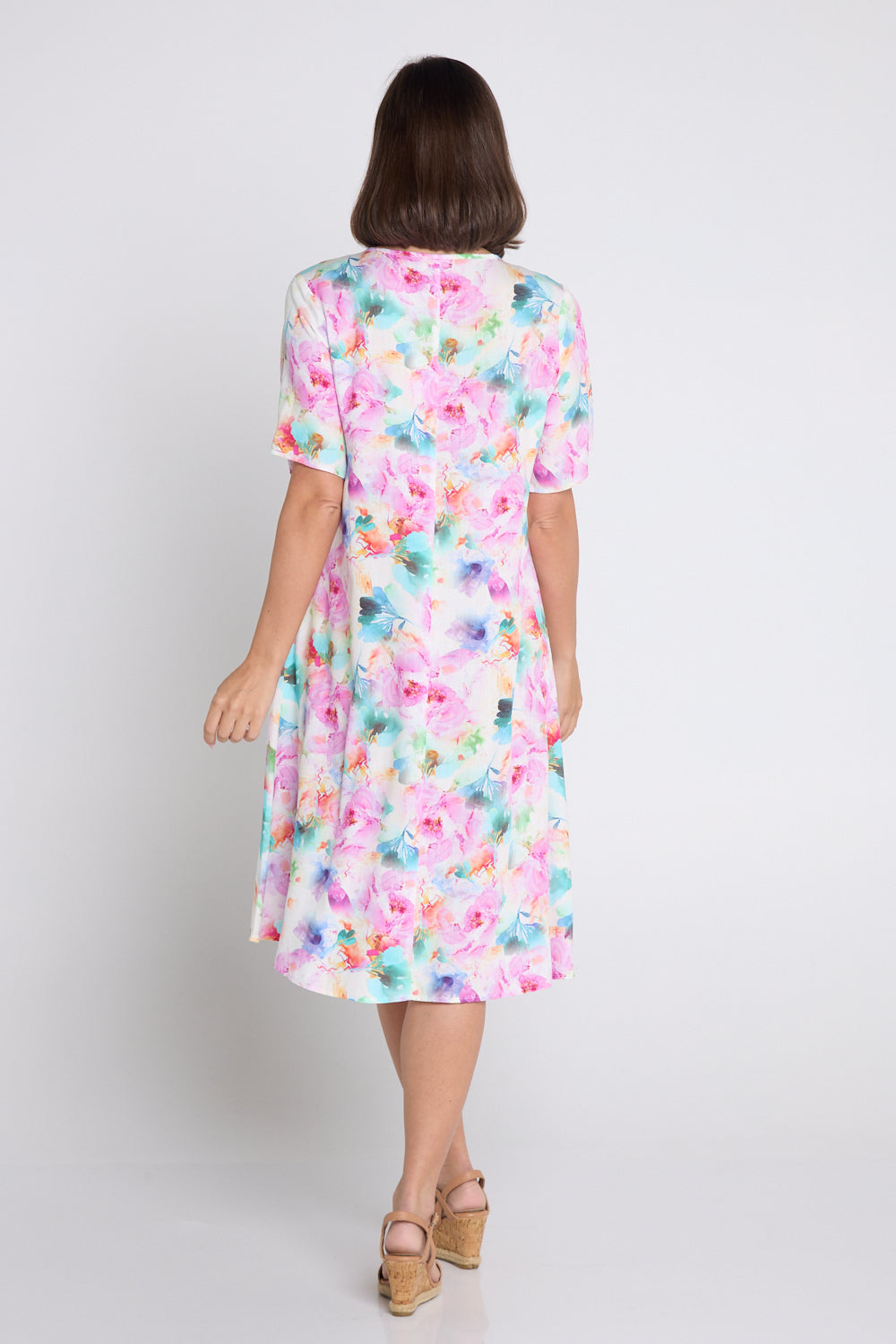 Luton Dress - Pink Teal Floral