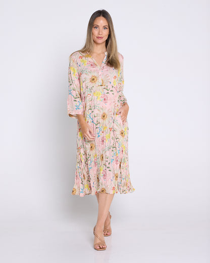 Newark 3/4 Sleeve Dress - Peach Wildflowers