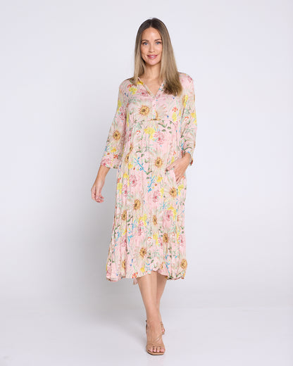 Newark 3/4 Sleeve Dress - Peach Wildflowers